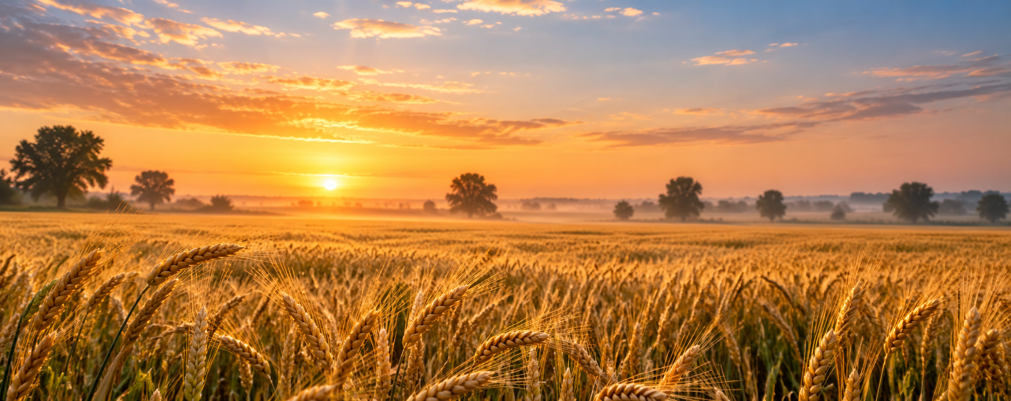 Golden wheat field at sunrise